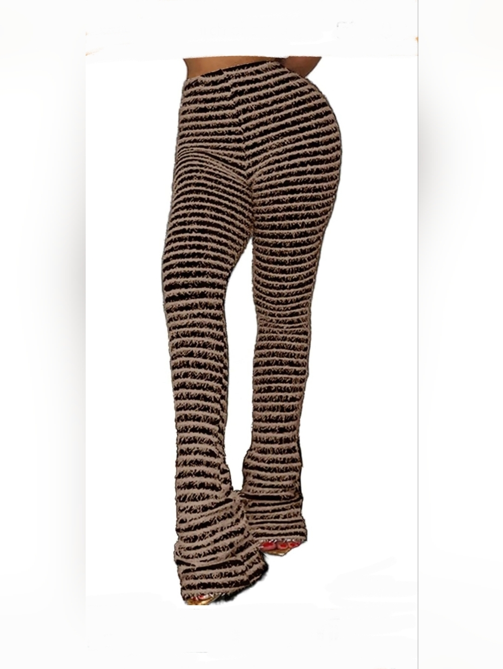 Furry Brown & Black Striped High-Waist Flare Leggings - Picture 4 of 12